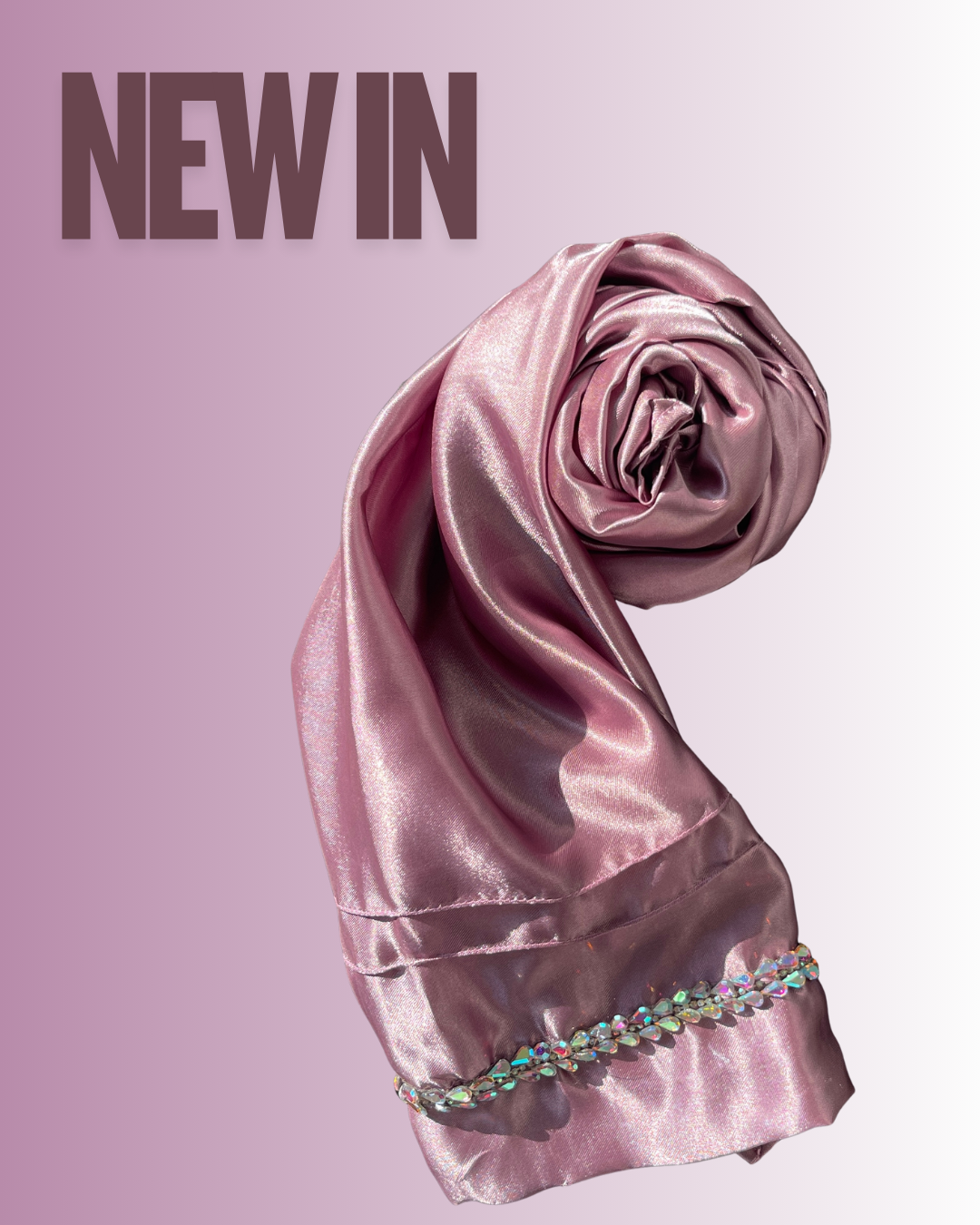 Luxury Lilac Silk Scarf – Pleated Border & Shiny Lace Embellishment