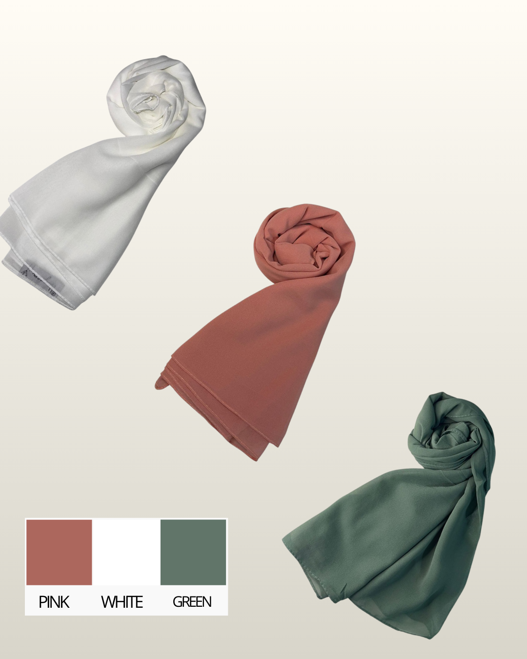 Pack of 3 Scarves (Sage Green, White, and Pink)