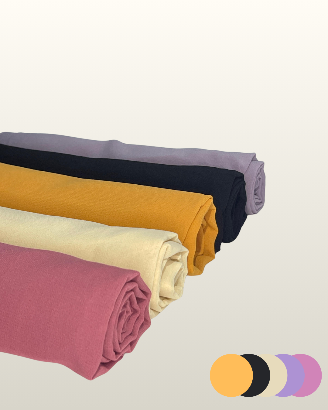 Pack of 5 Scarves (Cream Beige, Mustard Yellow, Black, Lilac, and Tea Pink)