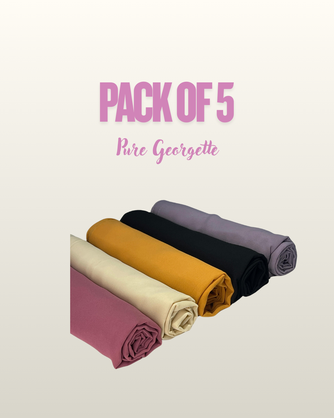 Pack of 5 Scarves (Cream Beige, Mustard Yellow, Black, Lilac, and Tea Pink)