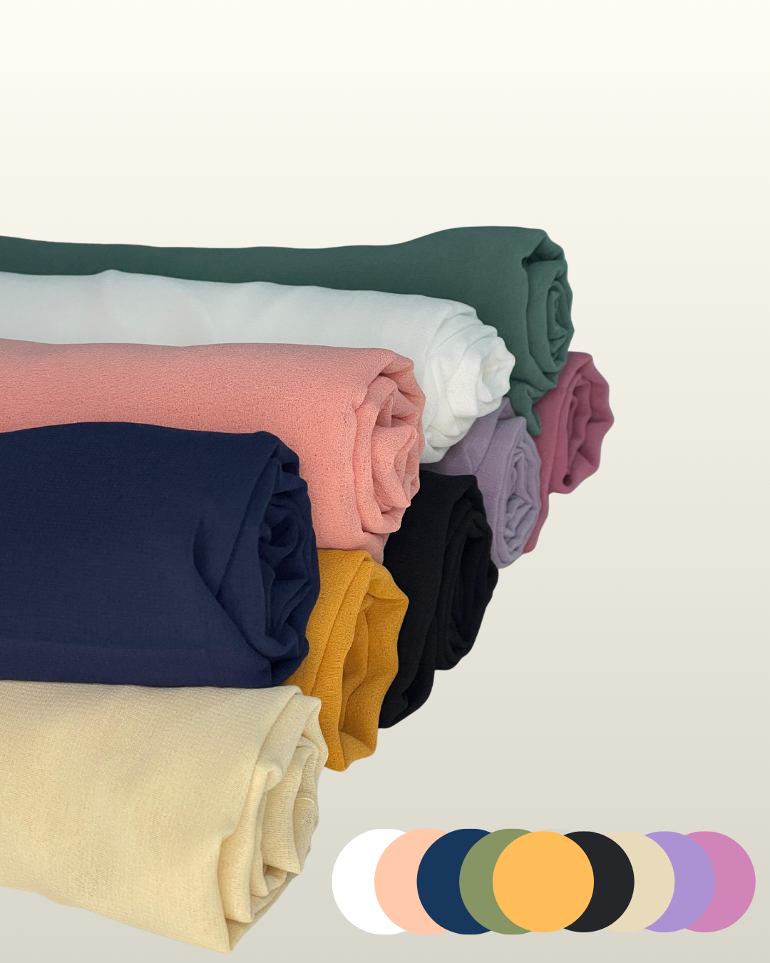 Pack of 9 Scarves (Cream Beige, Mustard Yellow, Black, Lilac, Tea Pink, Sage Green, White, Navy Blue, and Pink)