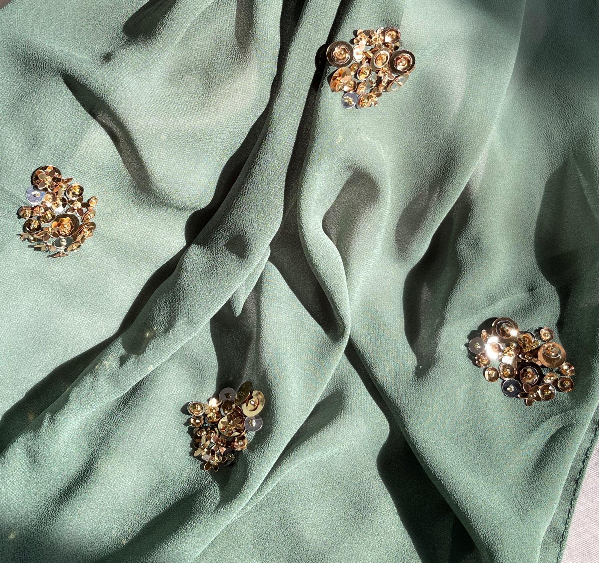 Sage Green Embellished Scarf for Women – Lightweight Soft Wrap with Beaded Details for Elegant Styling