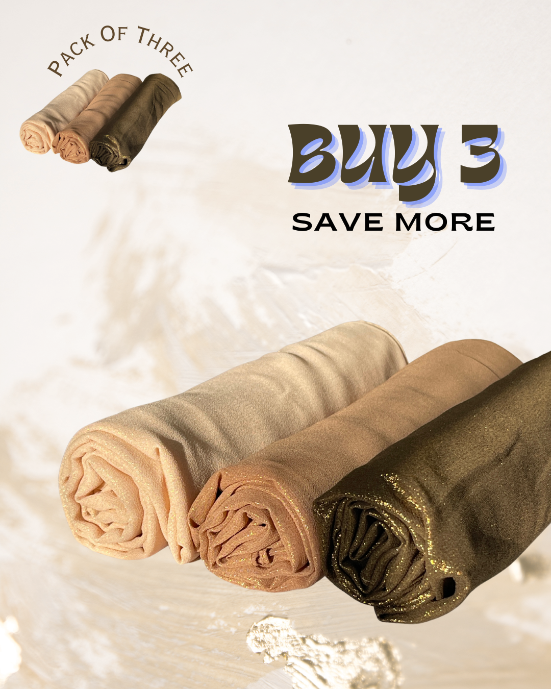 Pack of 3 Moonlight Scarves – Cream, Golden & Brown | Shimmery Lightweight Party Wraps
