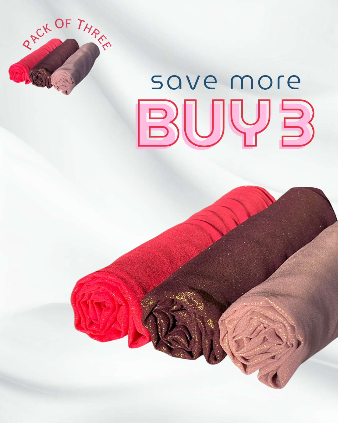 Pack of 3 Moonlight Scarves – Bright Pink, Tea Pink & Purple | Shimmery, Lightweight & Versatile