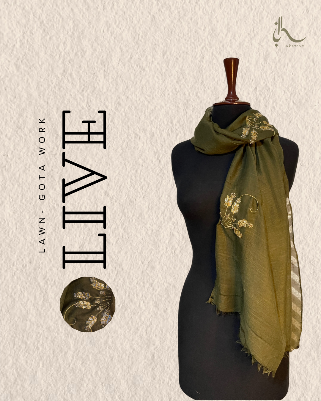 Olive Gotta Embellished Lawn Scarf for Women – Lightweight & Stylish
