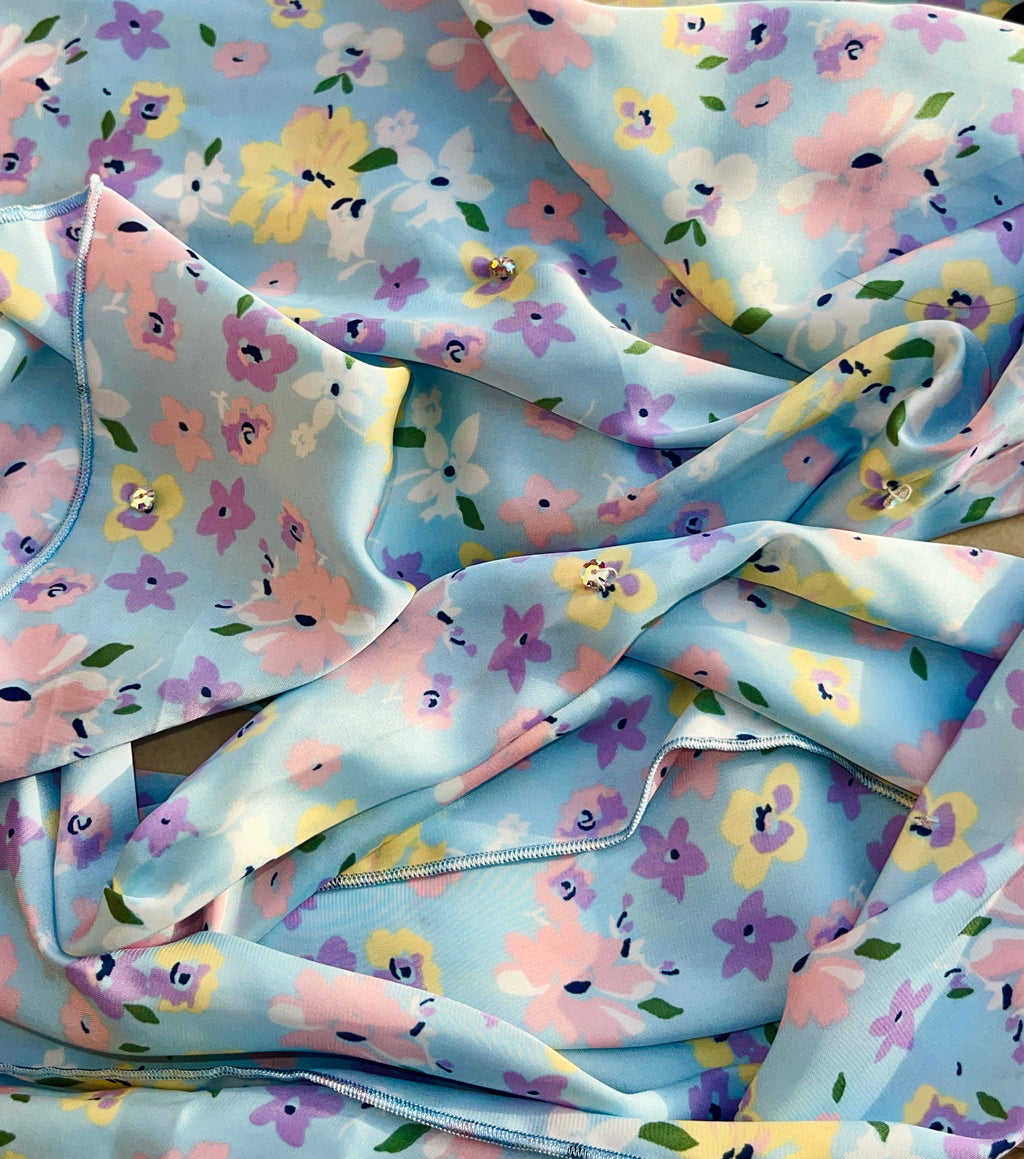 Blue Floral Silk Scarf – Elegant Lightweight Luxury Wrap for Women