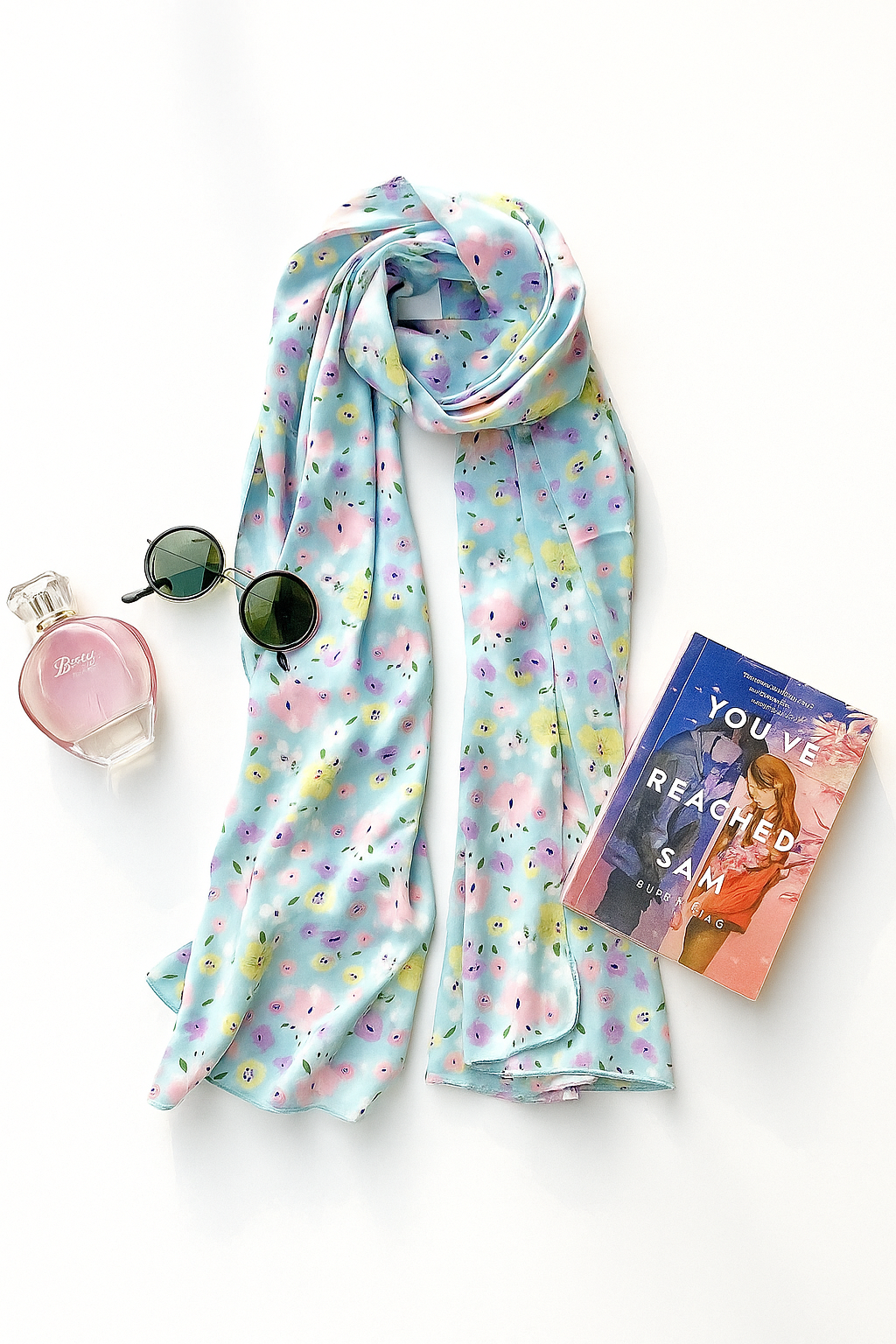 Blue Floral Silk Scarf – Elegant Lightweight Luxury Wrap for Women