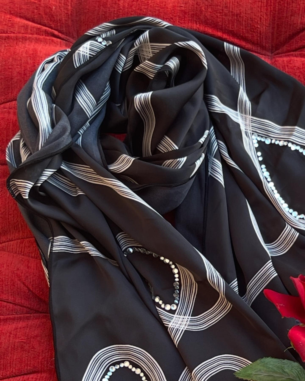 Black Silk Striped Scarf – Elegant Lightweight Wrap for Formal & Casual Wear