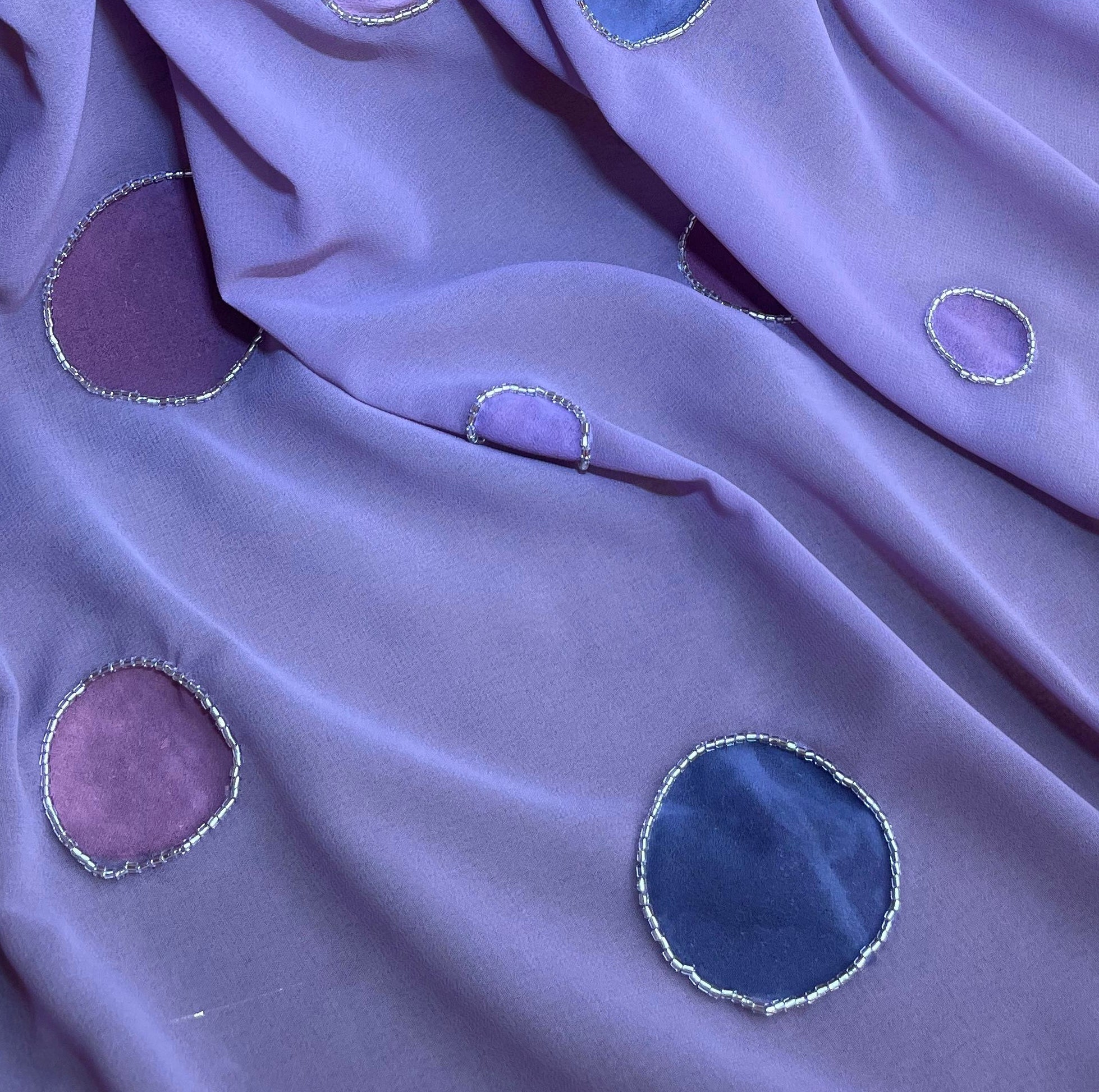 Lilac Hand-Painted Scarf with Silver-Embellished Circles