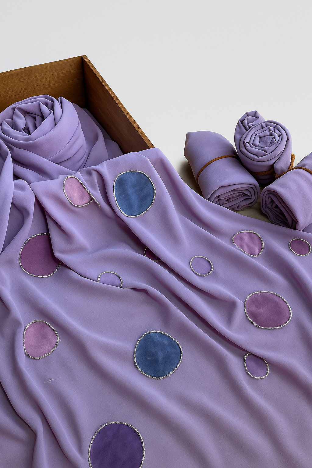 Lilac Hand-Painted Scarf with Silver-Embellished Circles