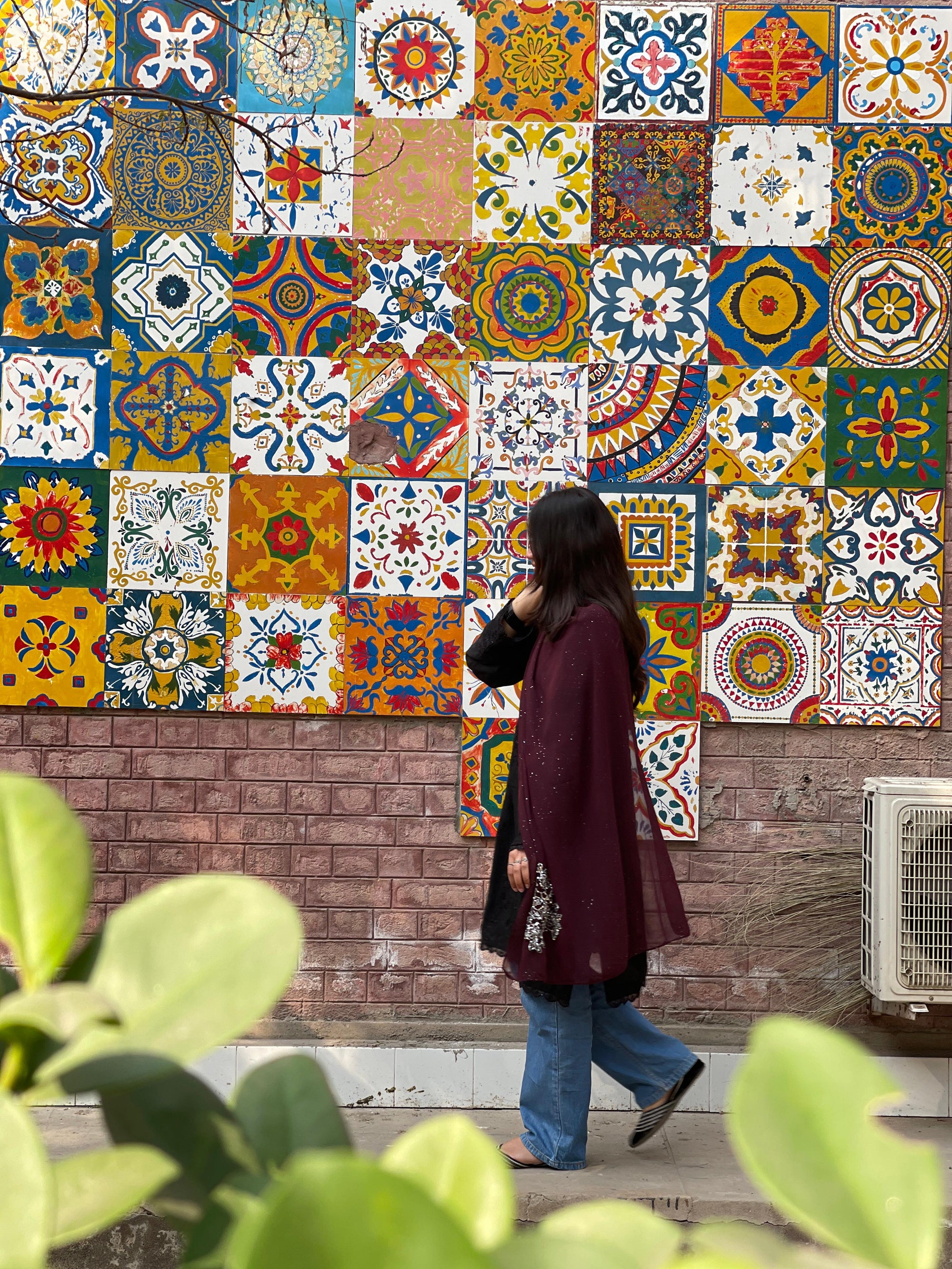 Plum Glittered Scarf with Silver Sitari Embellishments