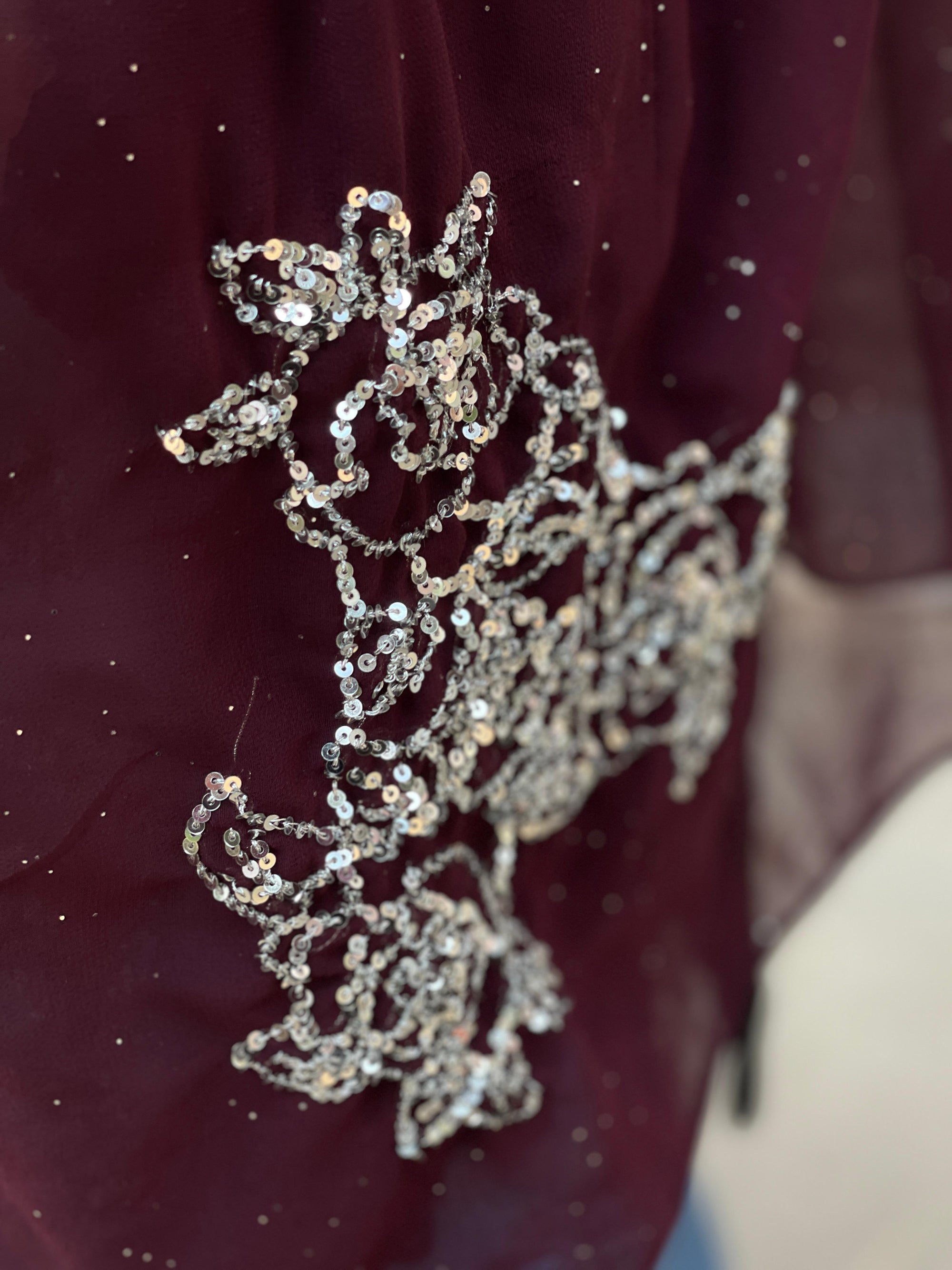 Plum Glittered Scarf with Silver Sitari Embellishments