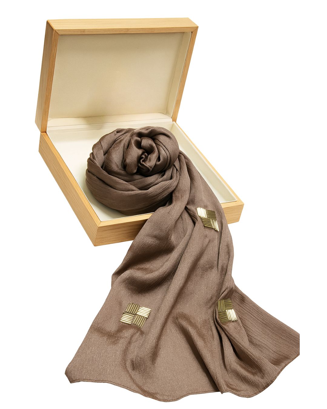 Metallic Bronze Scarf with Golden Square Embellishments – Luxury Statement Wrap