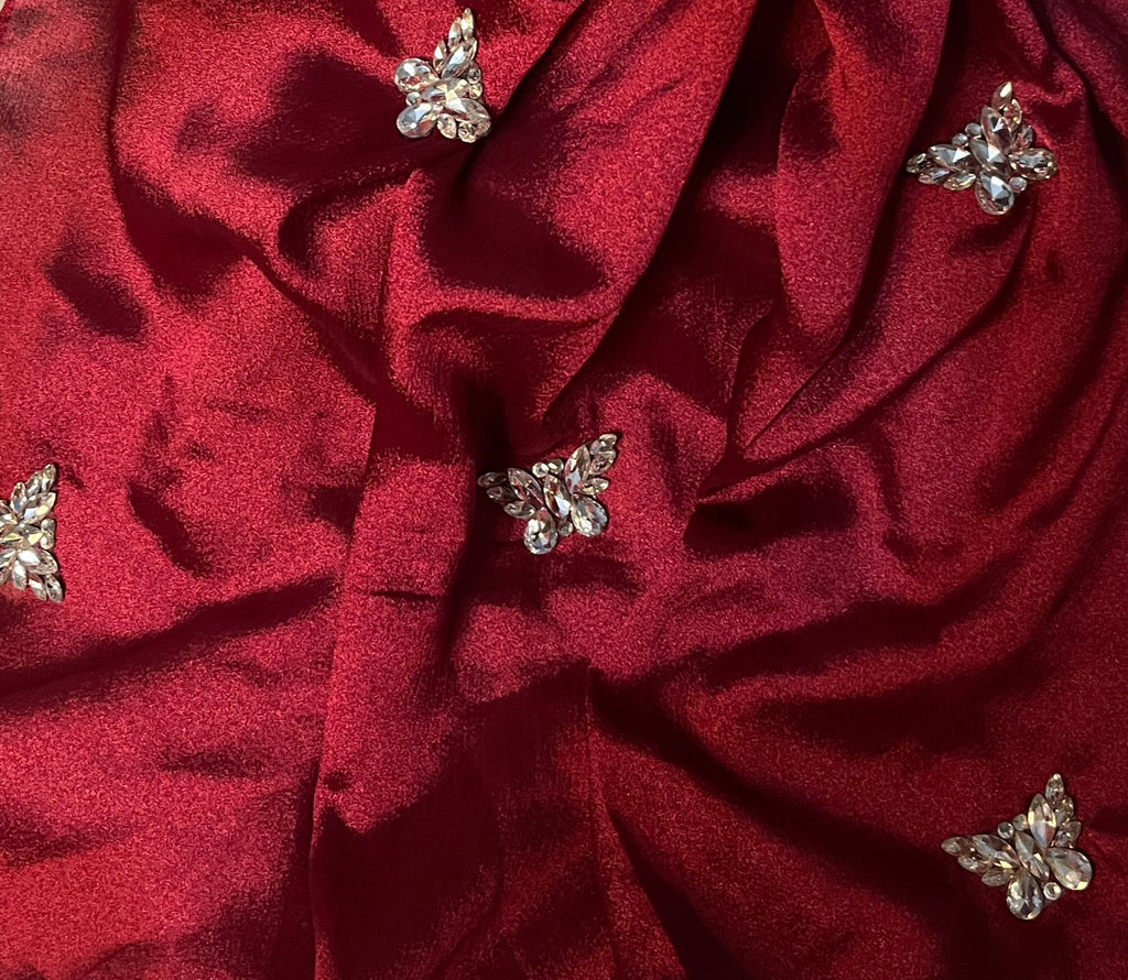 Crimson Scarf with Silver Handcrafted Butterflies – Elegant Luxury Wrap