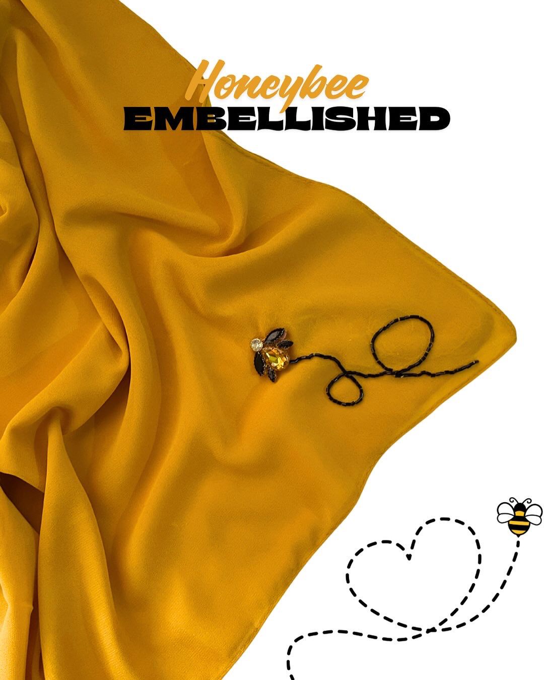 Mustard Georgette Scarf with Yellow & Black Honey Bee Embellishments