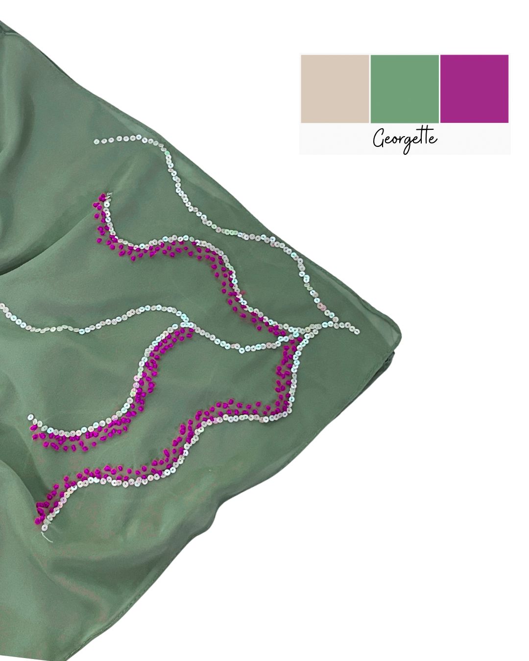 Pastel Green Georgette Scarf with Pink Bail Embroidery & Sitari Work