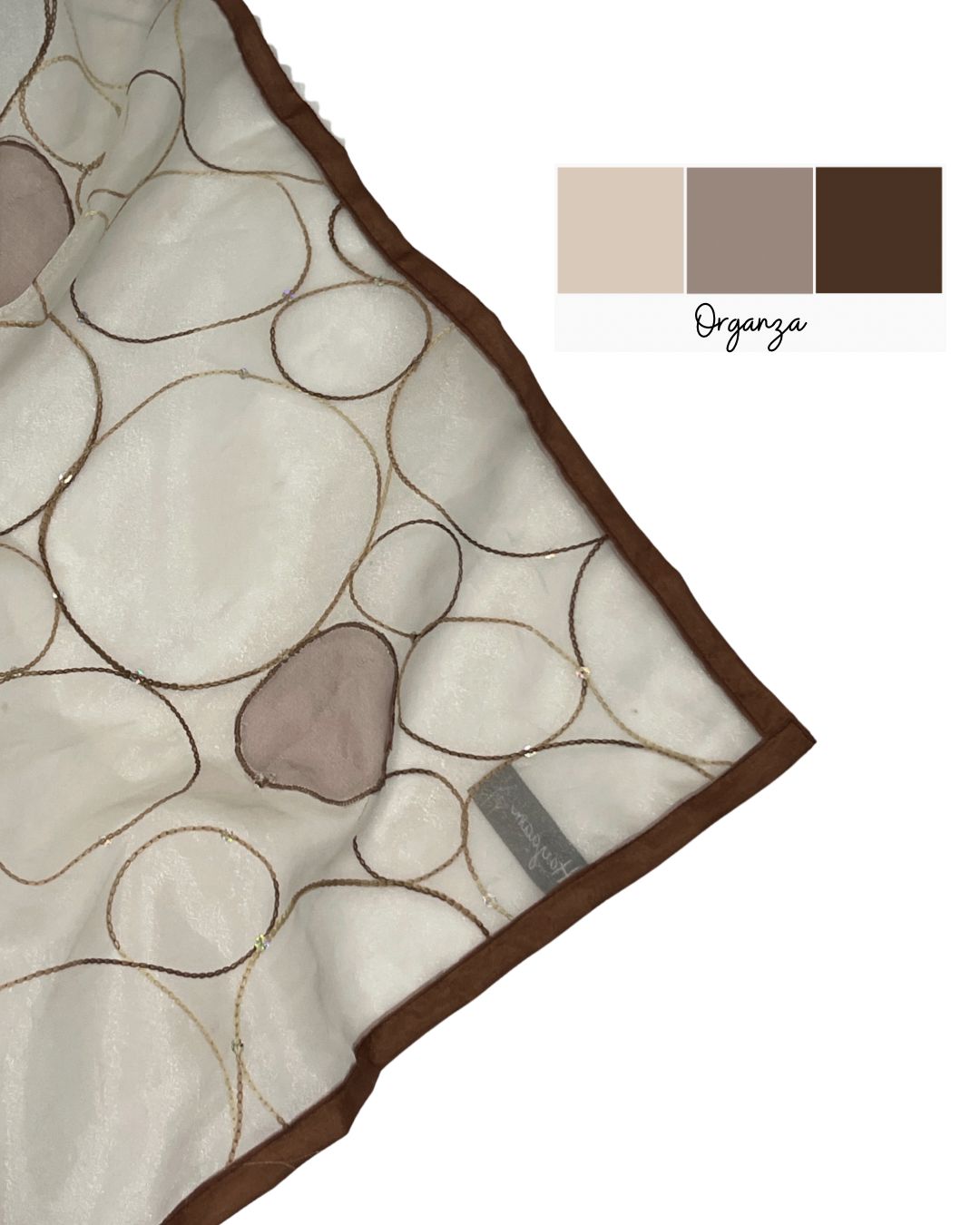 White & Brown Organza Scarf with Machine Embroidery