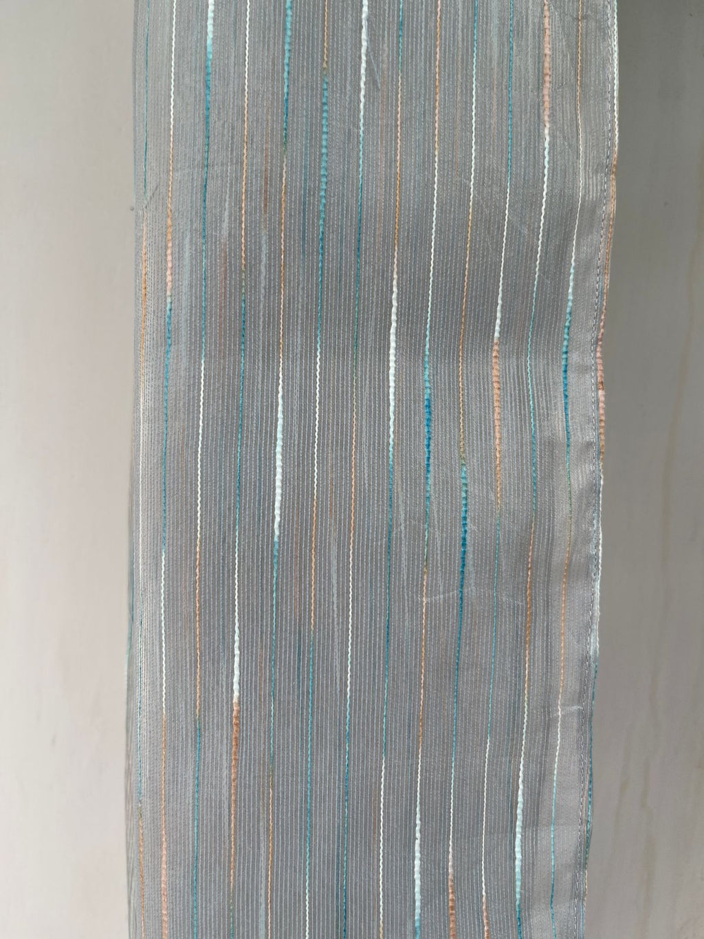 Sky Blue Tissue Scarf with White, Beige & Blue Embroidery – Elegant Sheer Wrap by Hayaam
