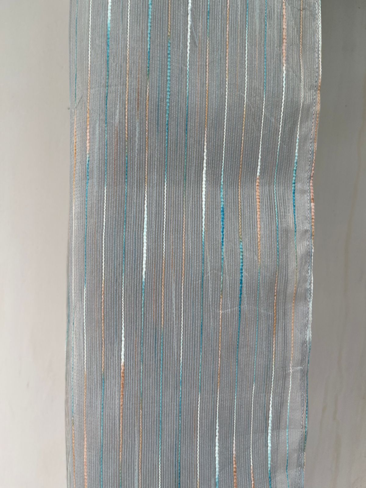 Sky Blue Tissue Scarf with White, Beige & Blue Embroidery – Elegant Sheer Wrap by Hayaam