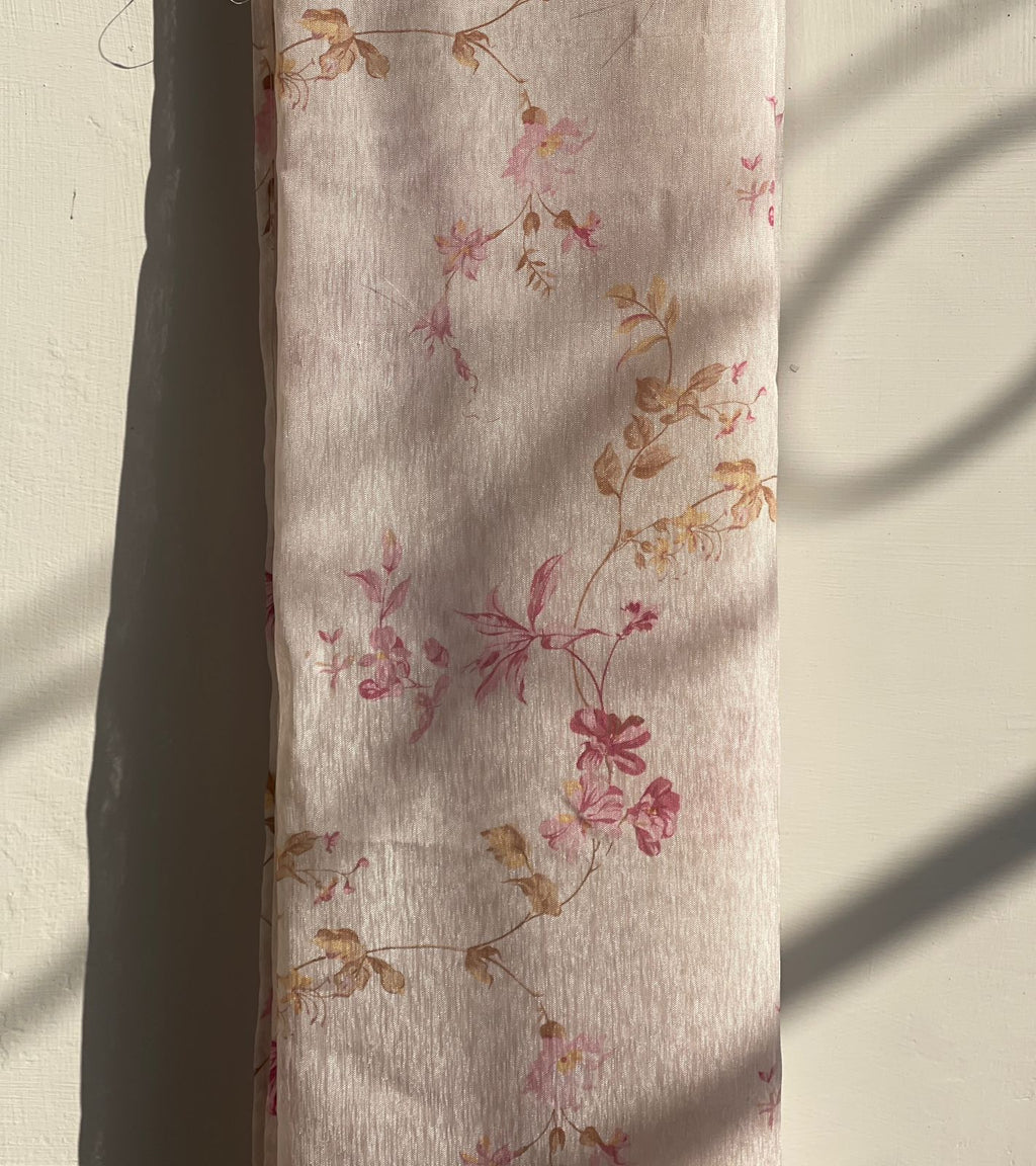 Pink Petals on Off-White Cotton Scarf – Floral Printed Wrap by Hayaam