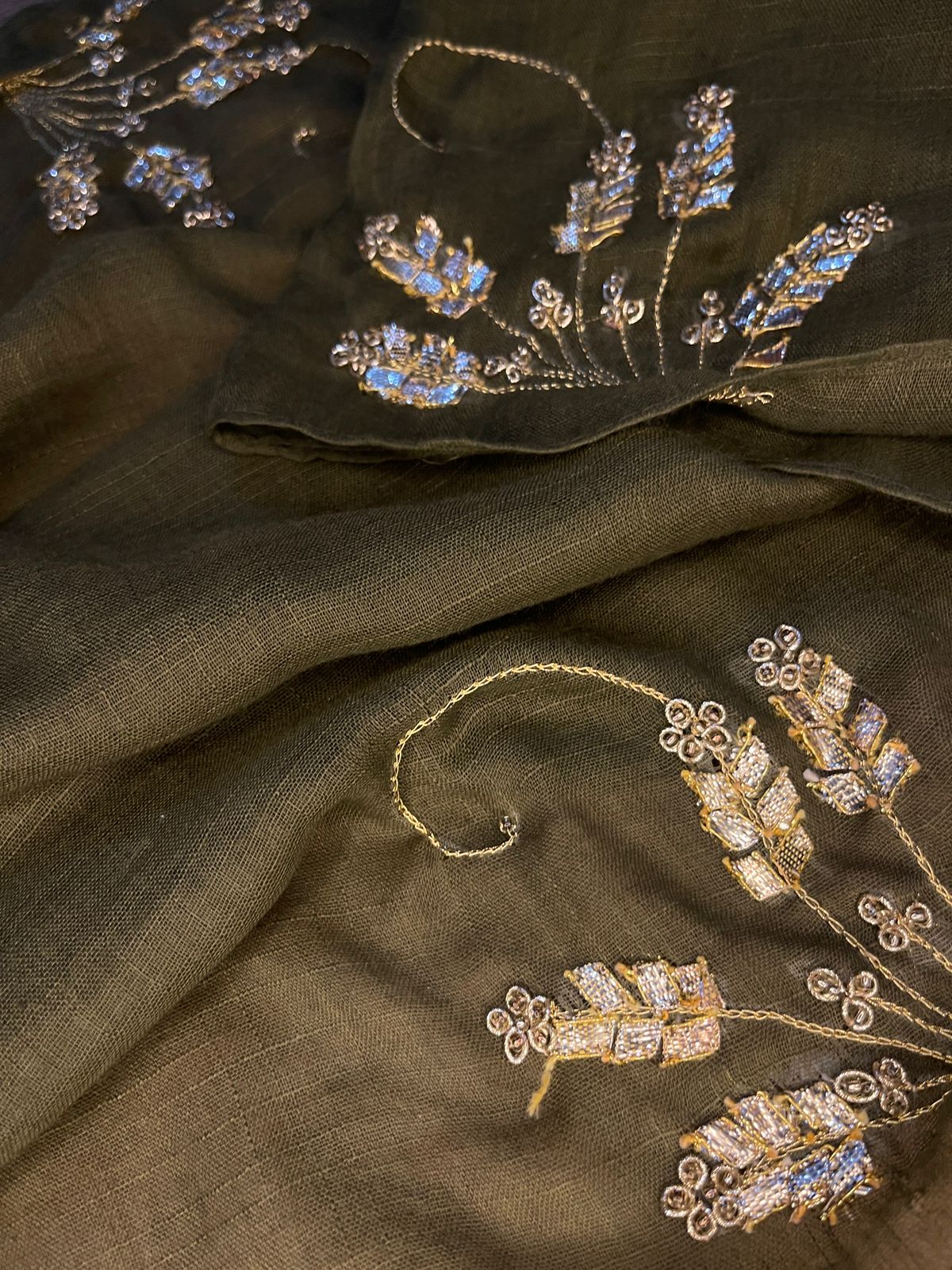 Olive Gotta Embellished Lawn Scarf for Women – Lightweight & Stylish